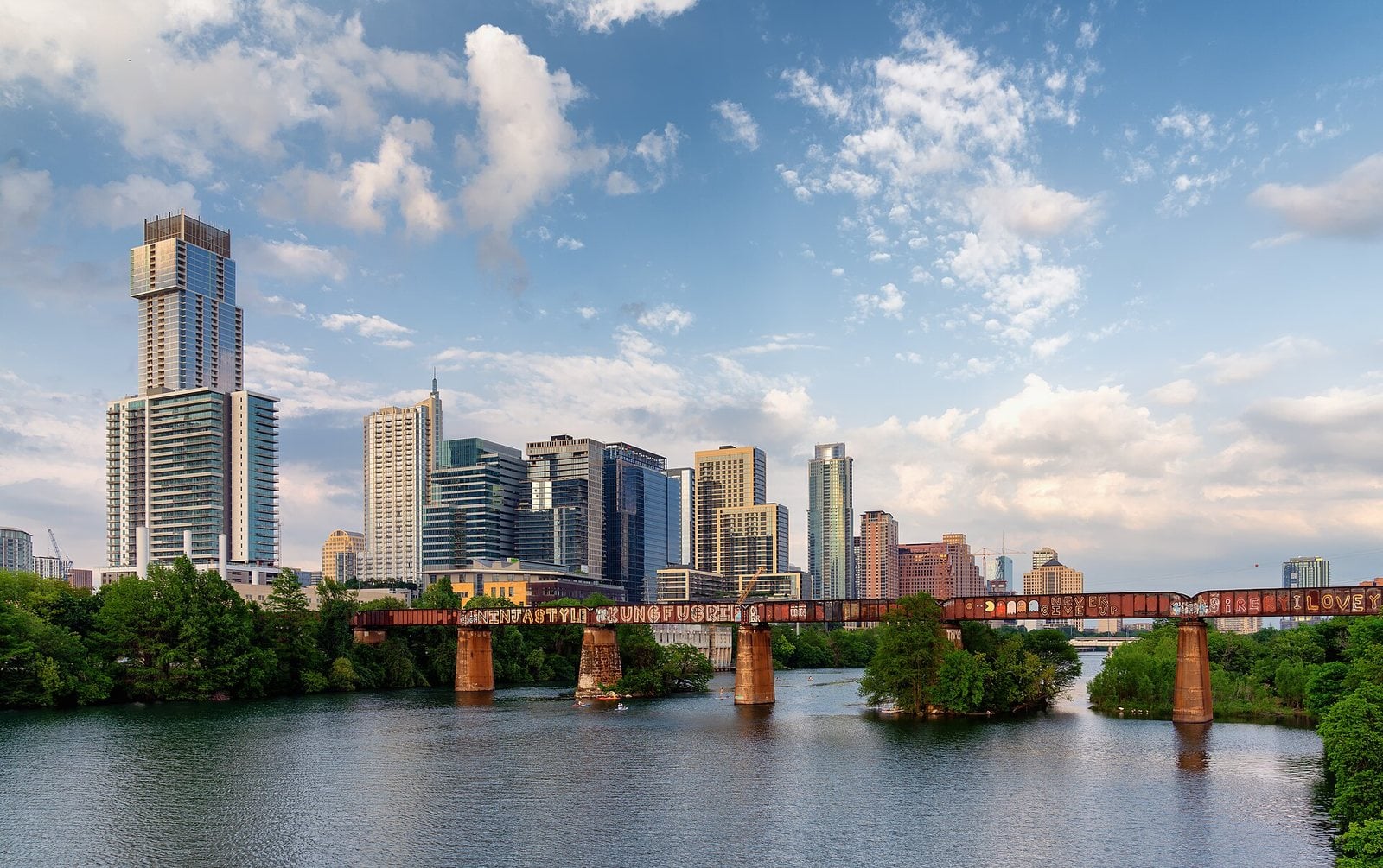 The downtown Austin skyline seen from across the Colorado River