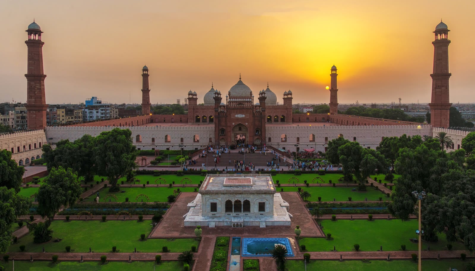 The Badshahi Mosque in Lahore, Pakistan, at sunset