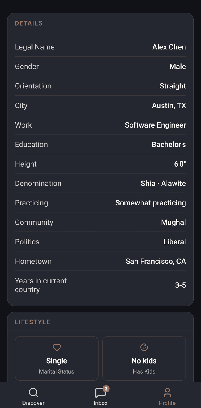 Fazool profile screen