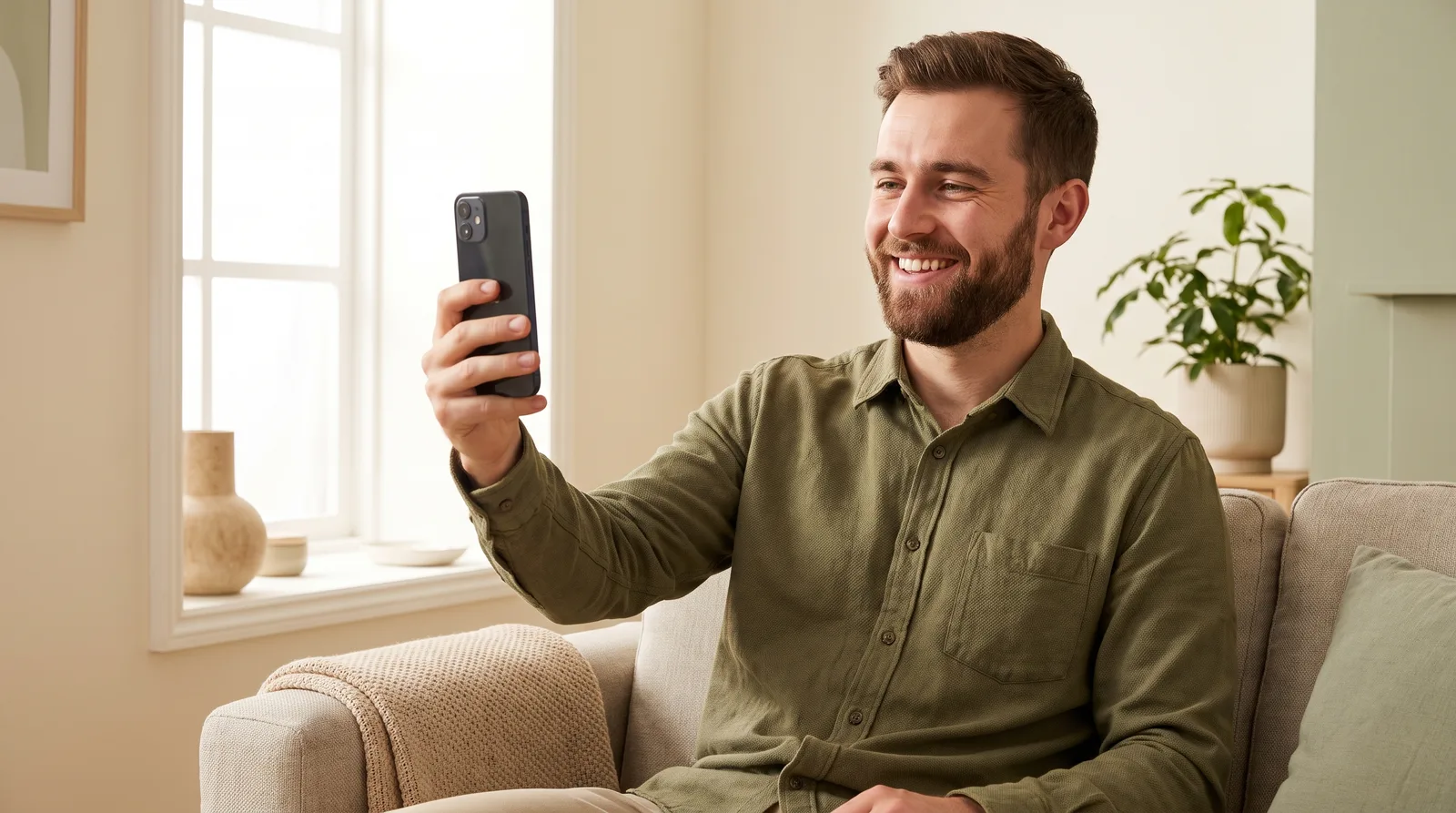 A young Muslim man on a friendly video call, a natural way to confirm a match is a real person